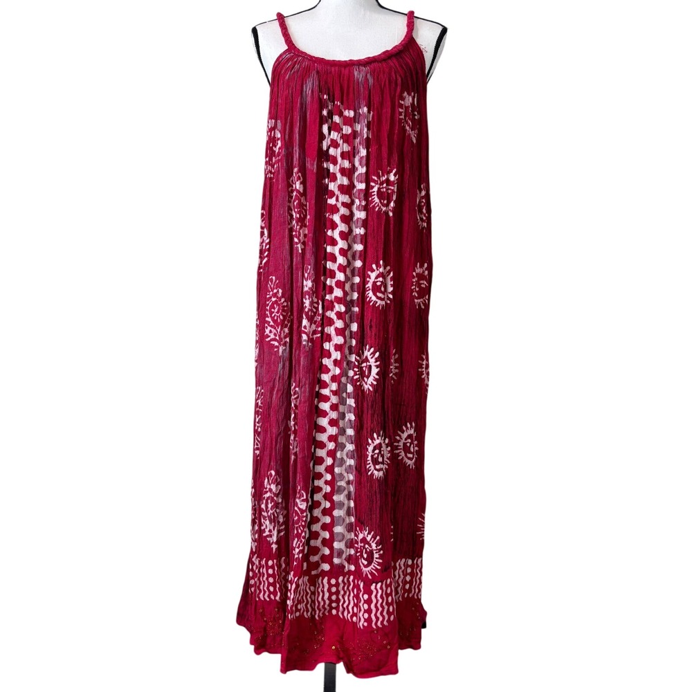 Red Maxi‎ Dress Loose Flowing y2k Island Style SIZE Sundress Beach Lake Vacation